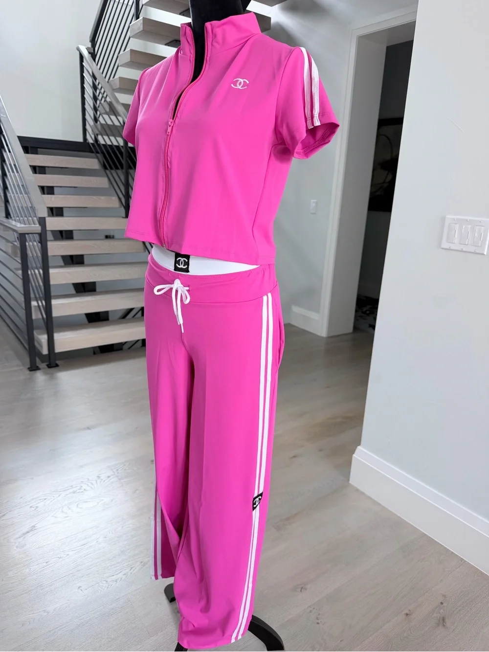 Pink Track Pants & Zip-Front Top Set size S